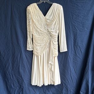 Filigree Ltd Vintage Elegant Ivory Draped Long Sleeve Special Occasion Dress 18W